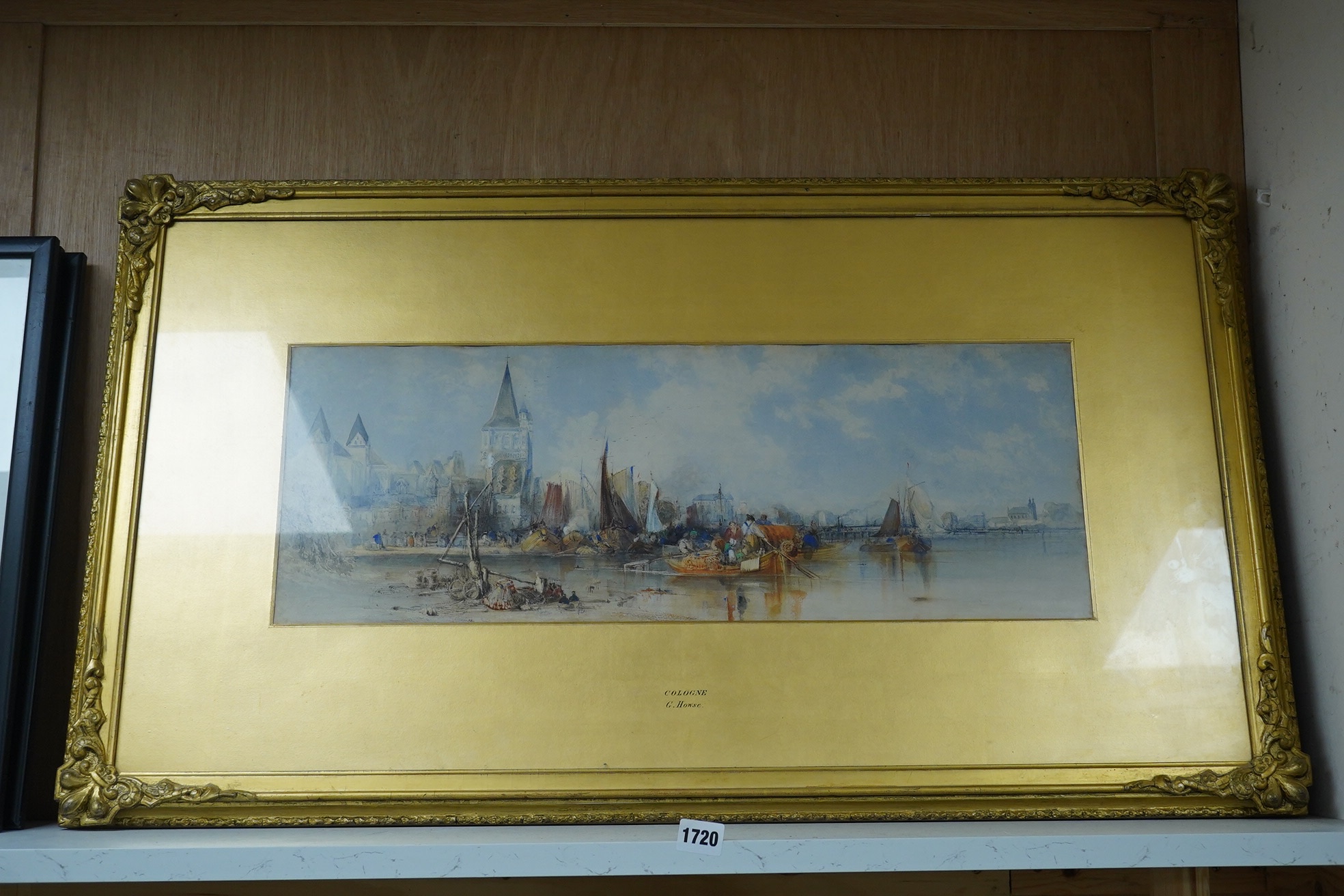 George Howse (1800-1860), watercolour, view of Cologne, unsigned, inscribed on the mount, 24 x 65cm, gilt frame. Condition - fair